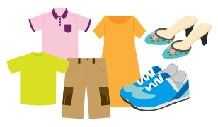 中古の夏物衣類、子供服、靴